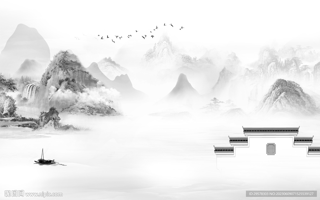 客厅 新传灰色山水 TIf分层