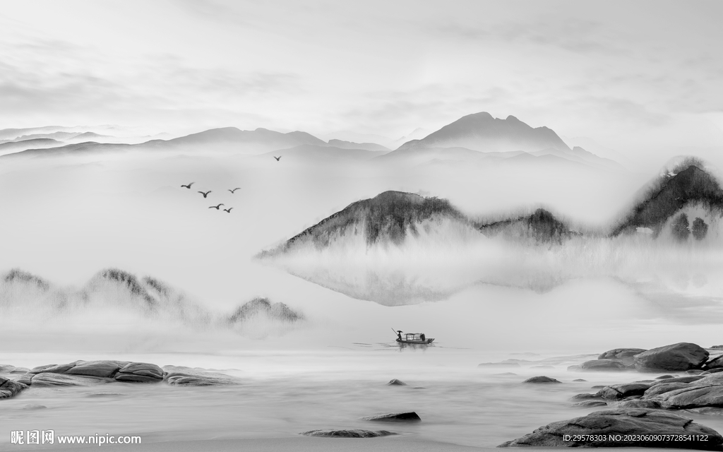 清晰 意境灰色山水 TIf分层