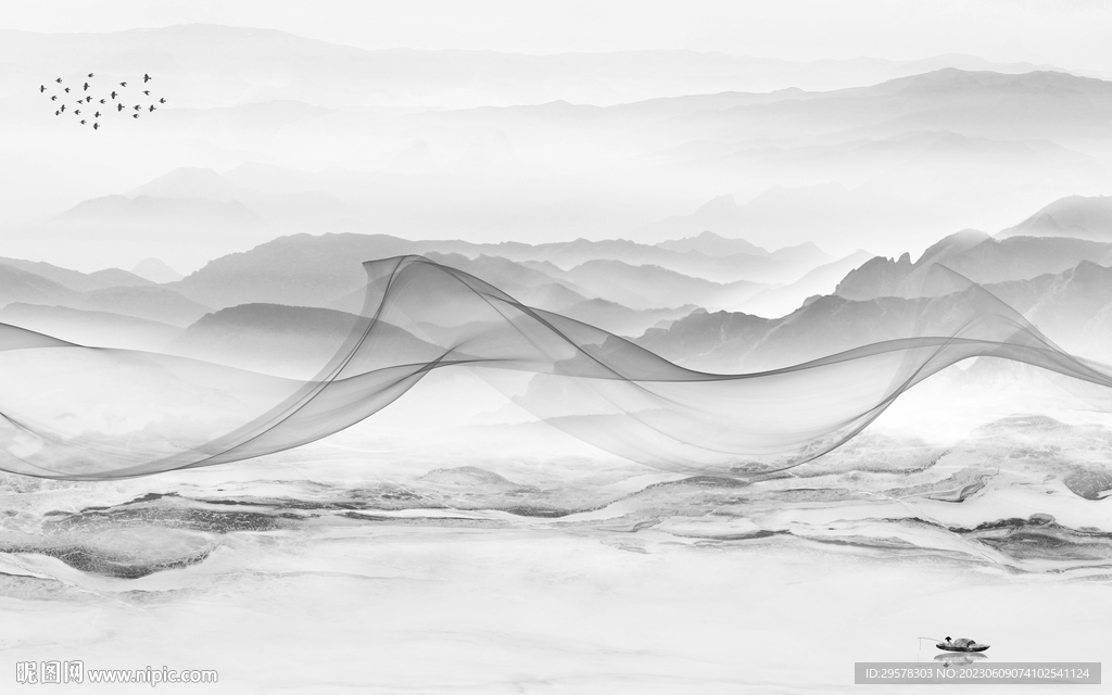 别墅 意境灰色山水 TIf分层