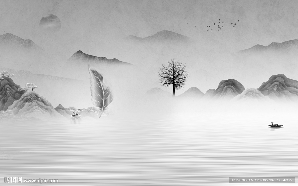 新传 意境灰色山水 TIf分层