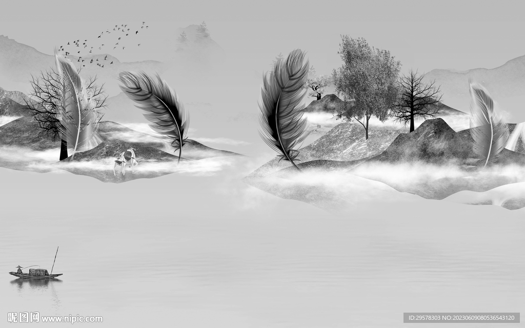 爆款 意境灰色山水 TIf分层