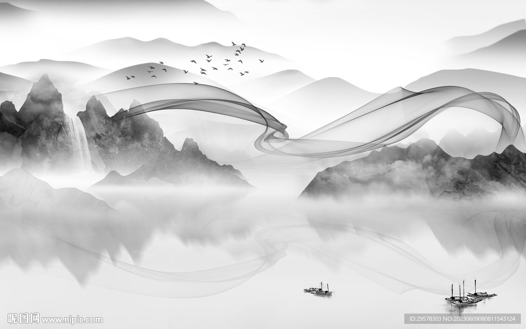 最新 意境灰色山水 TIf分层