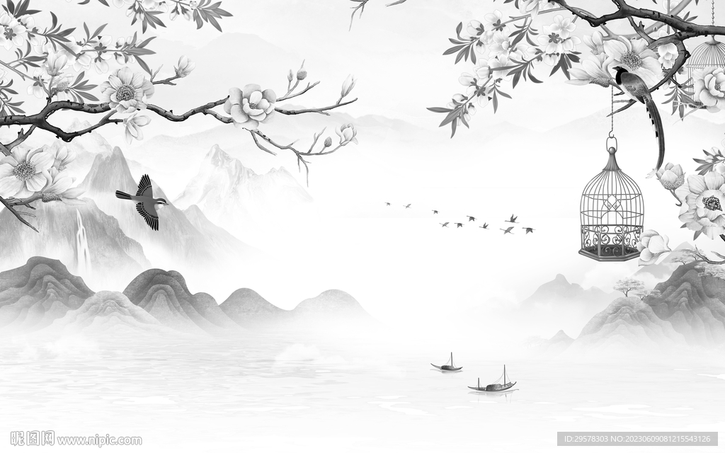 高雅 意境灰色山水 TIf分层