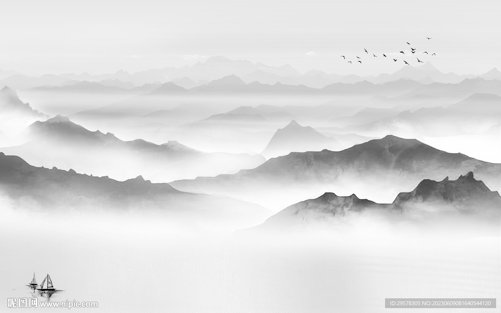 高端 意境灰色山水 TIf分层