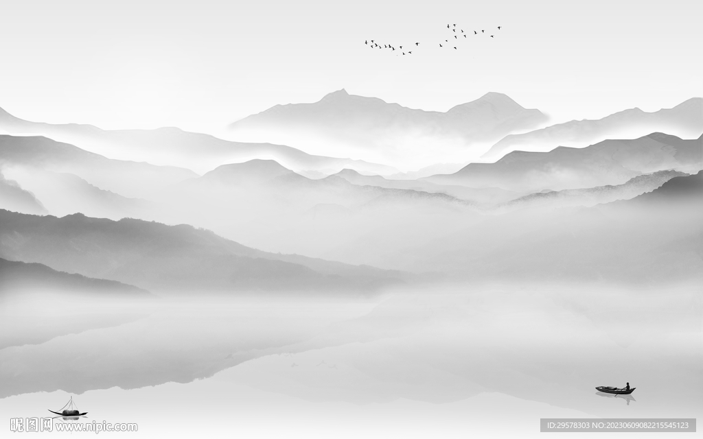 高清 意境灰色山水 TIf分层