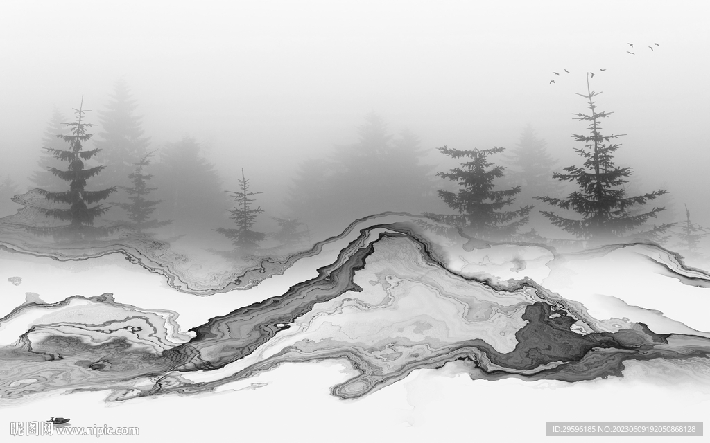 新品 灰色别墅山水 TIf分层