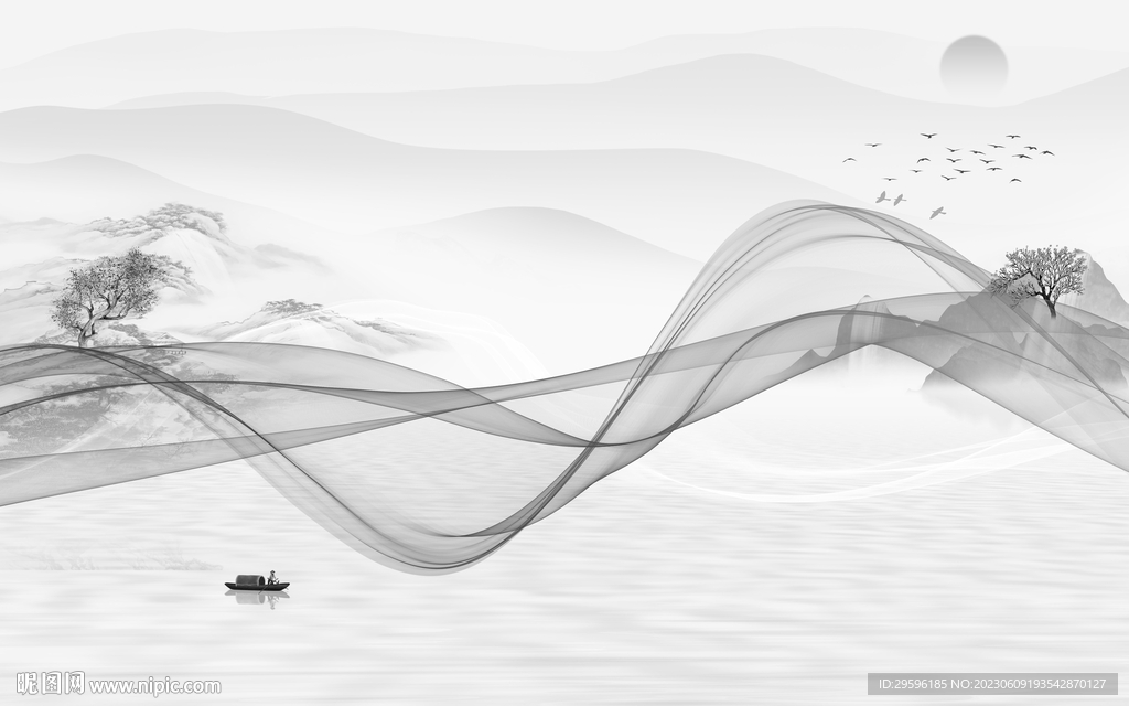 高清 灰色别墅山水 TIf分层