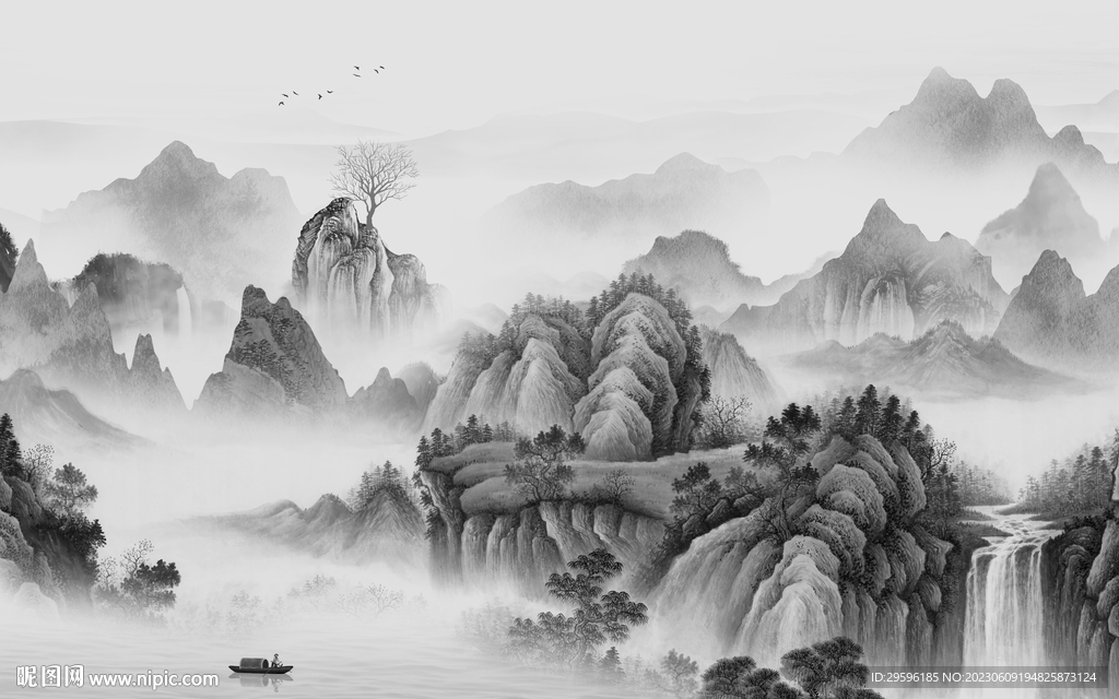 别墅 灰色高端山水 TIf分层