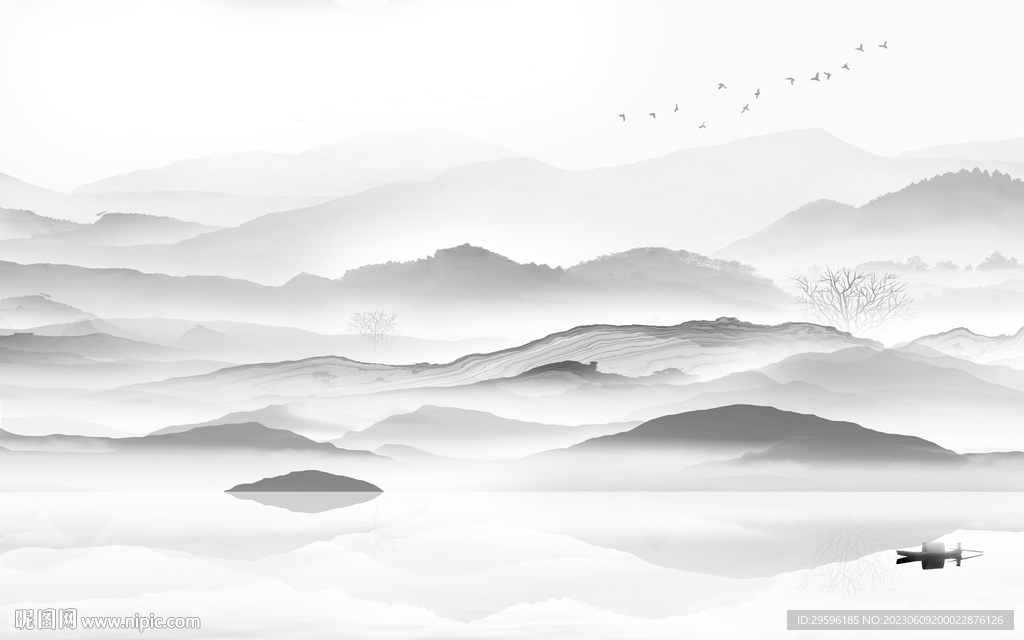 简约 灰色高端山水 TIf分层