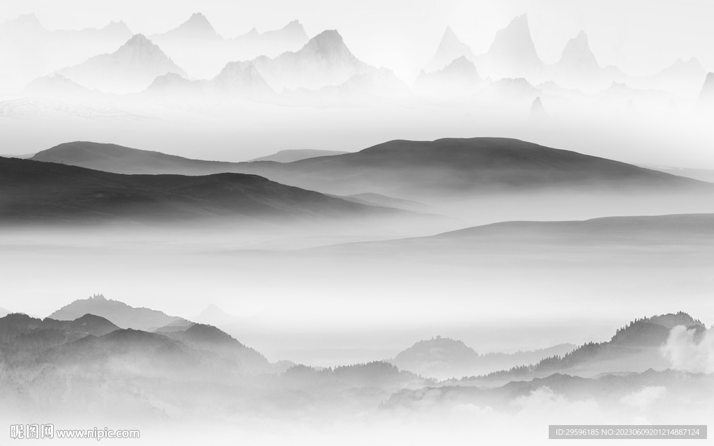 客厅 高雅灰色山水 tIf分层