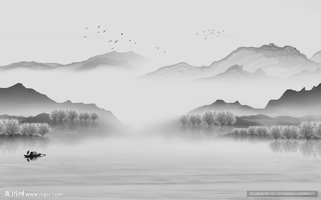 别墅 高雅灰色山水 tIf分层