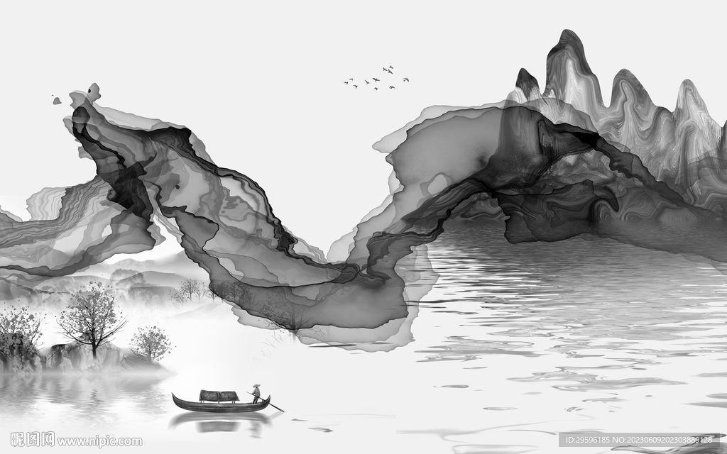 新传 高雅灰色山水 tIf分层