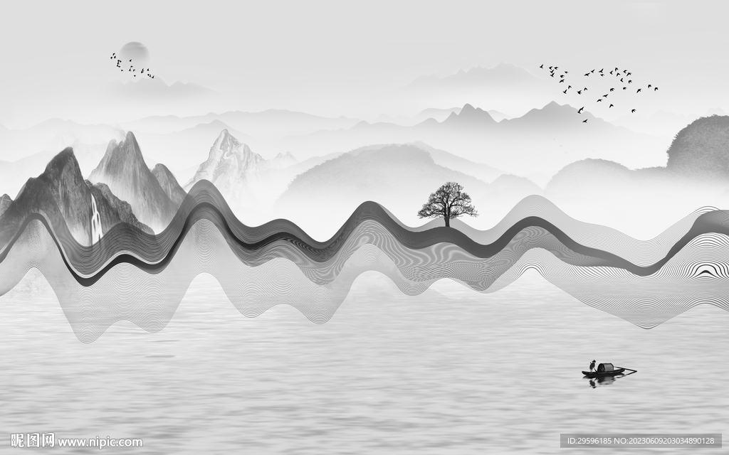 最新 高雅灰色山水 tIf分层