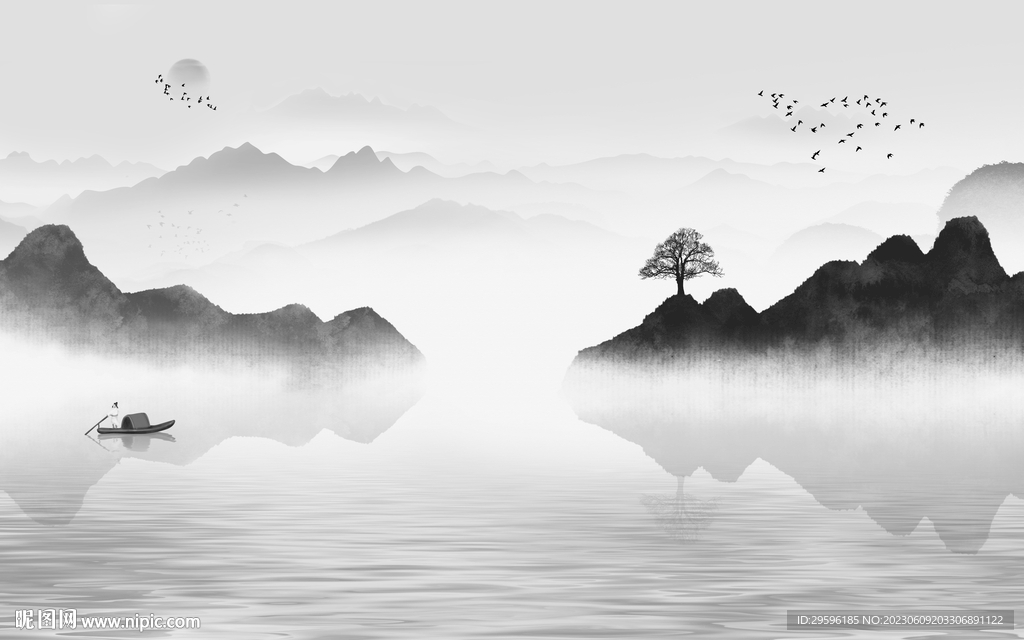 高端 高雅灰色山水 tIf分层