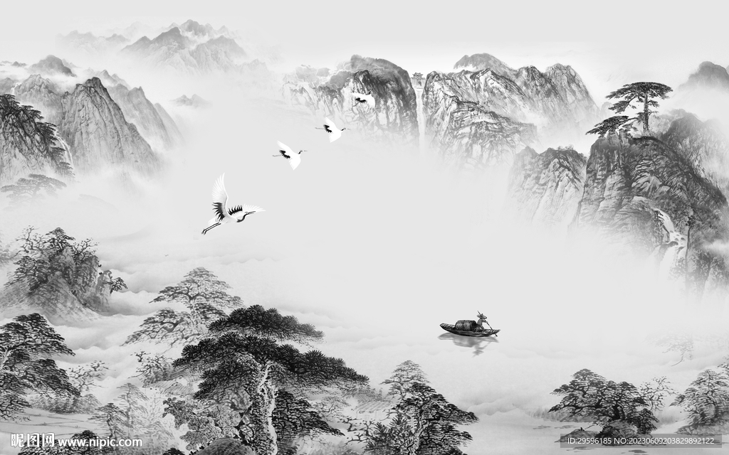 简约 高雅灰色山水 tIf分层