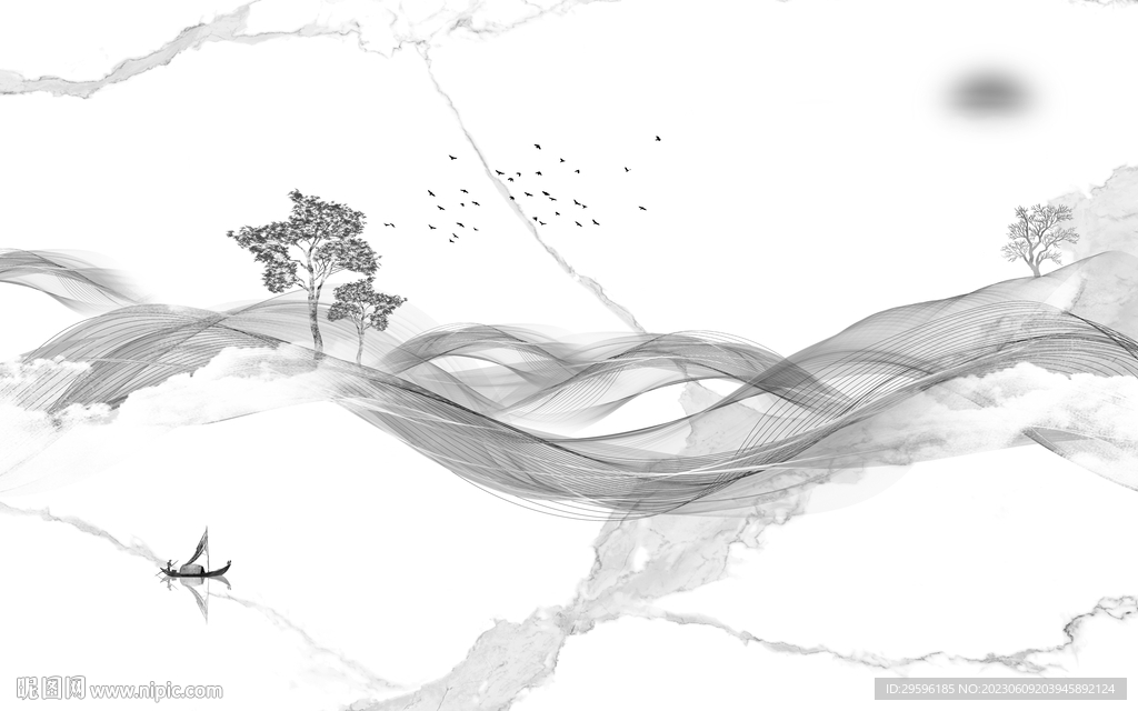 现代 高雅灰色山水 tIf分层