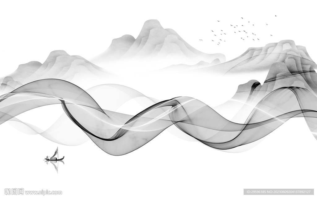 人气 高雅灰色山水 tIf分层