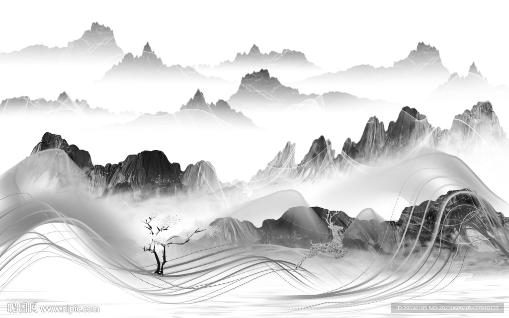 新品 简奢灰色山水 tIf分层