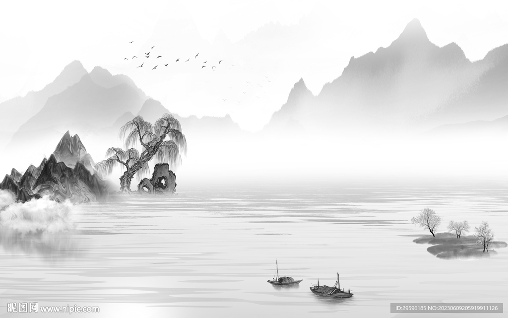 爆款 简奢灰色山水 tIf分层