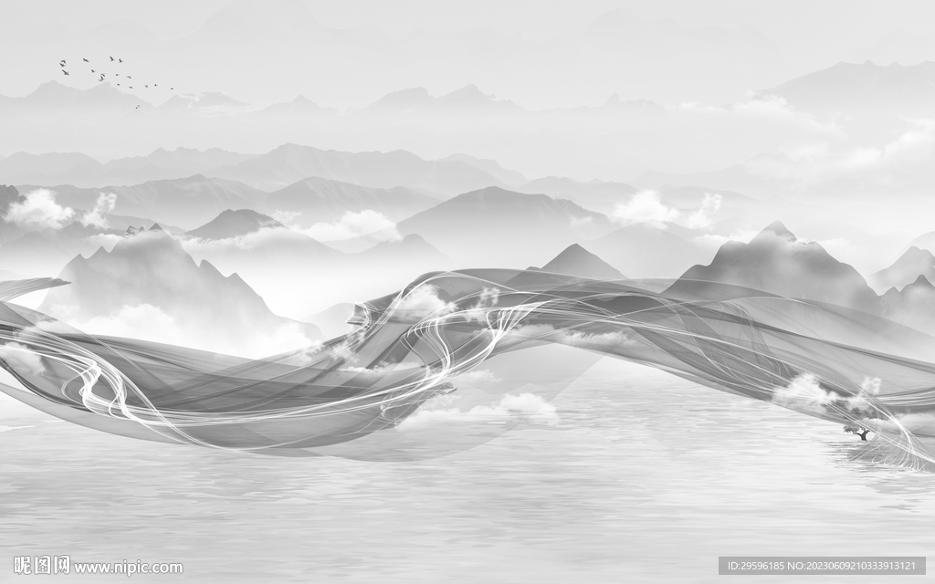 最新 简奢灰色山水 tIf分层