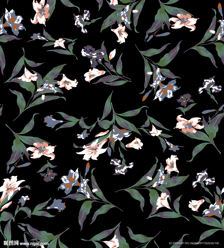 黑底数码印花小花朵