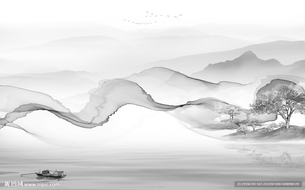 线条 中式高端山水 tIf分层