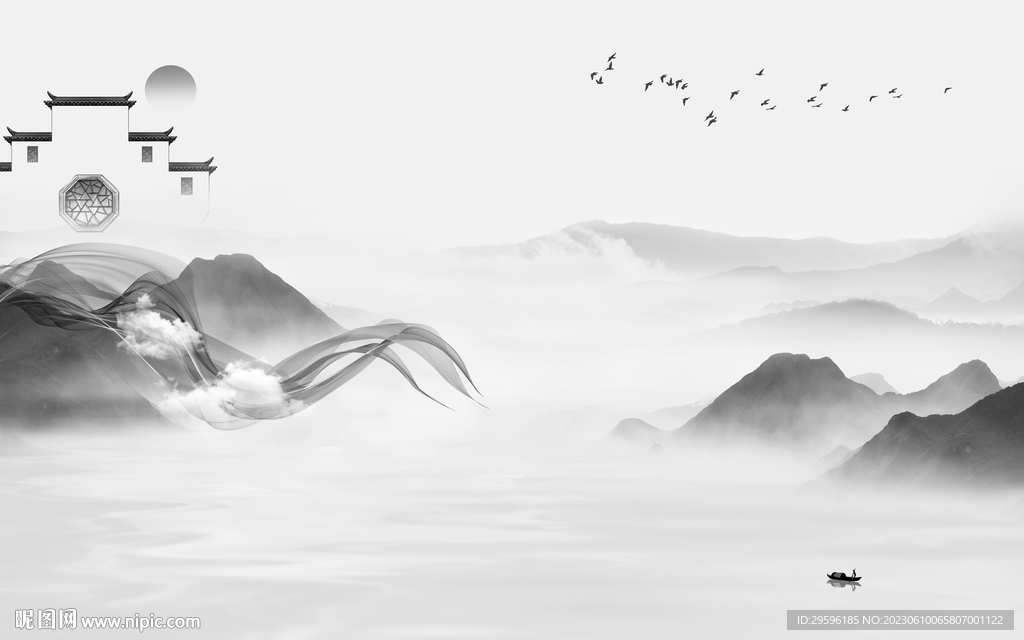 别墅 中式客厅山水 tIf分层