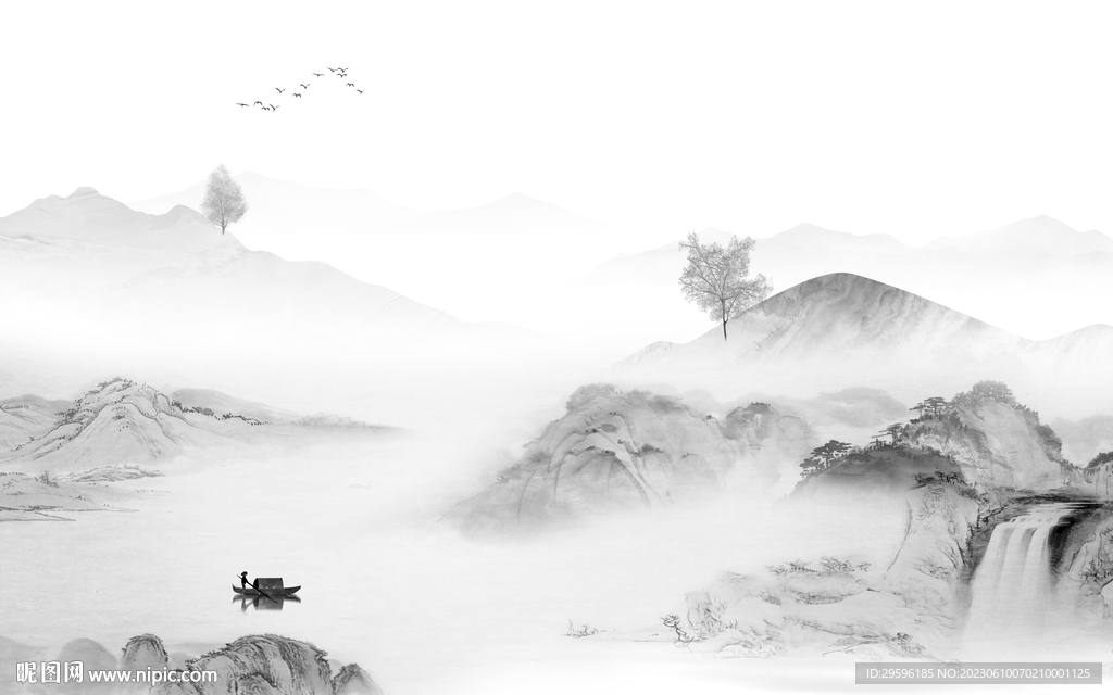 新品 中式客厅山水 tIf分层