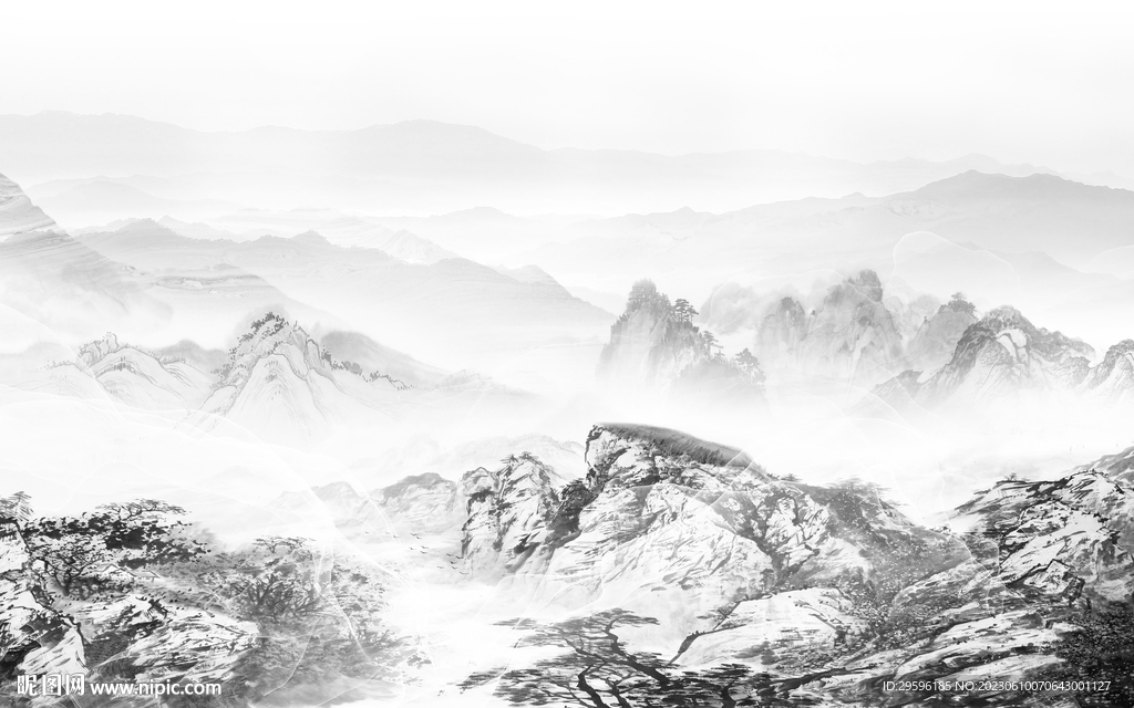 高雅中式客厅山水 tIf分层画