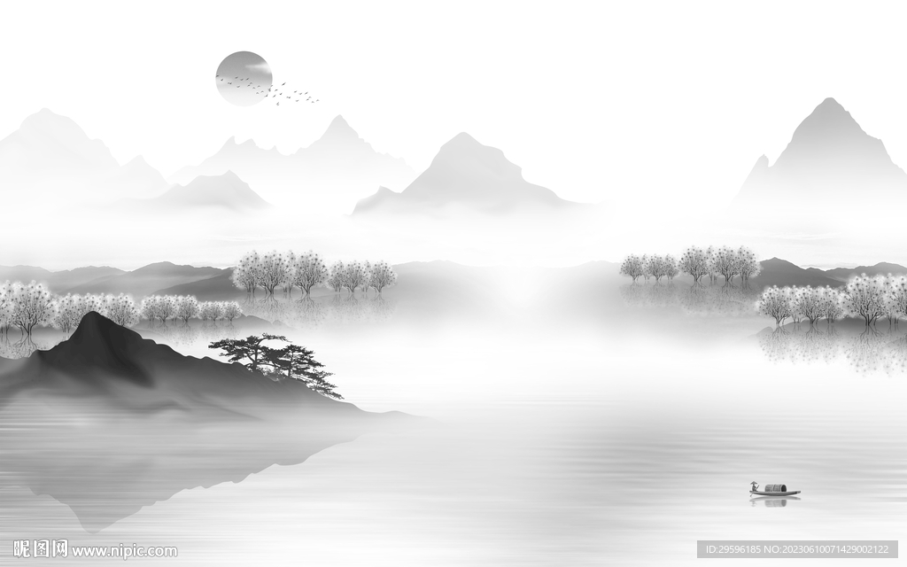 高端 中式客厅山水 tIf分层