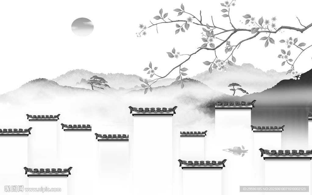 现代 中式客厅山水 tIf分层