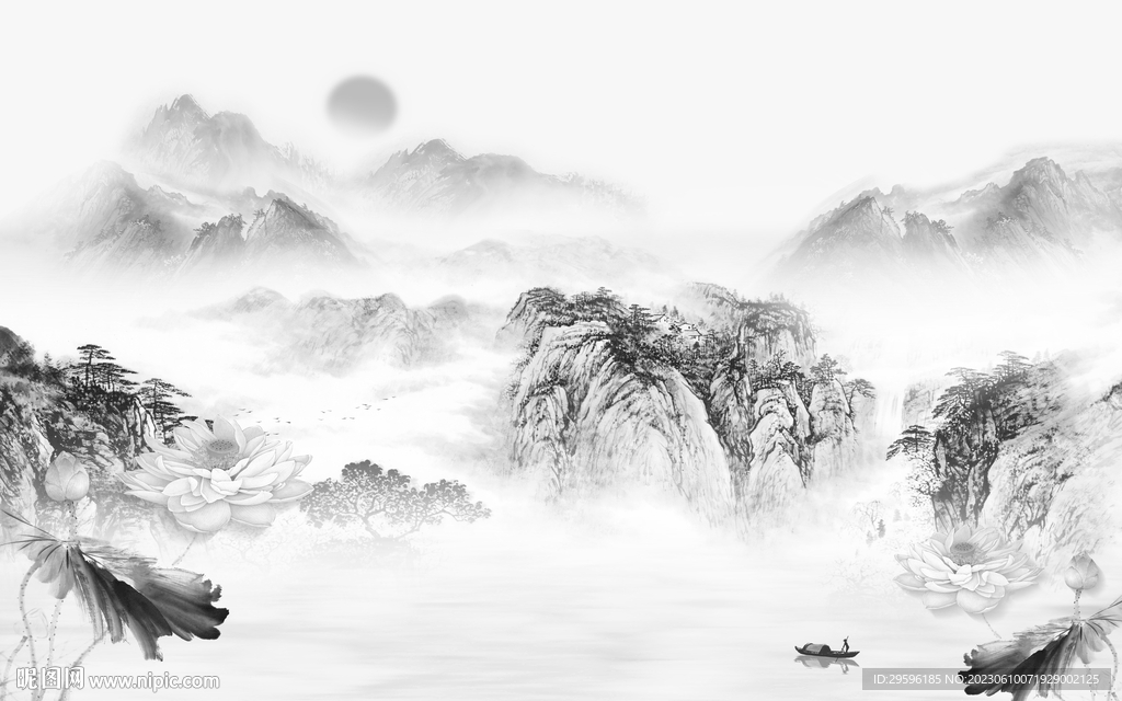 意境 中式客厅山水 tIf分层