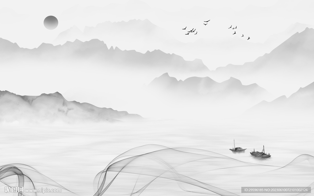 水墨 中式客厅山水 tIf分层