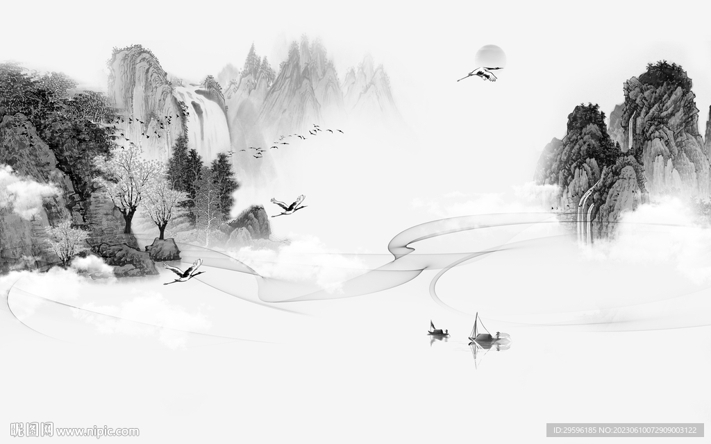 新品 灰色客厅山水 TIf分层