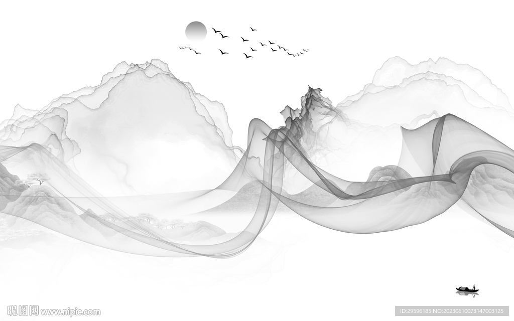 简约 中式客厅山水 tIf分层