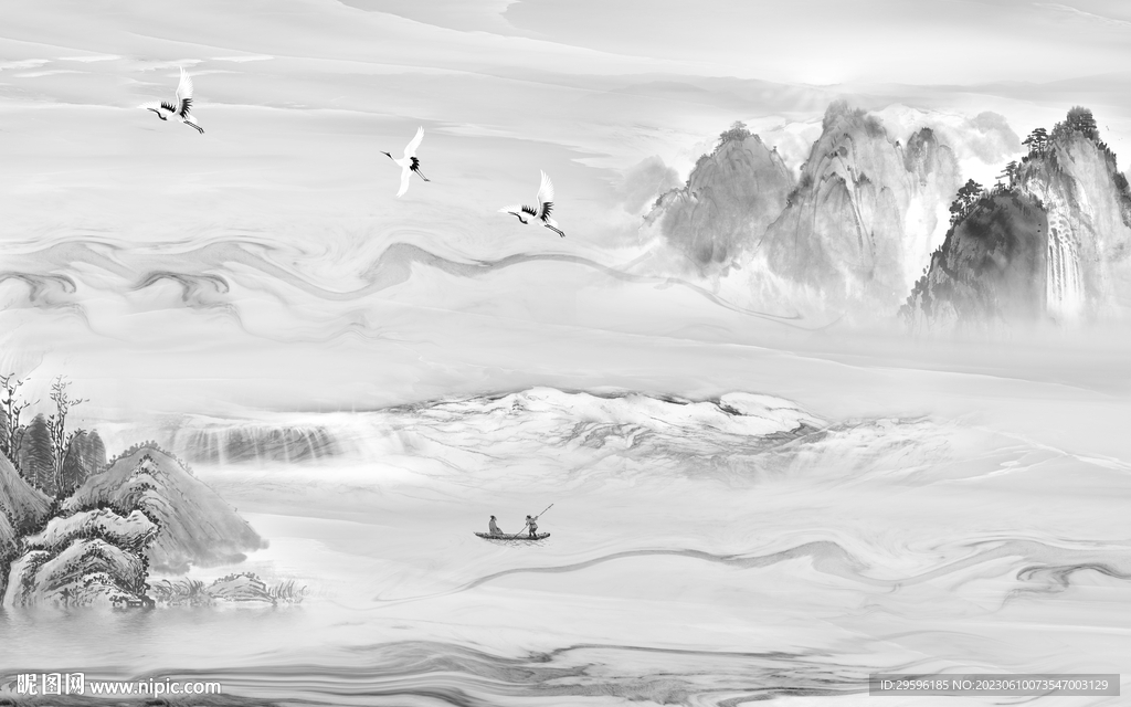 高清 中式客厅山水 tIf分层