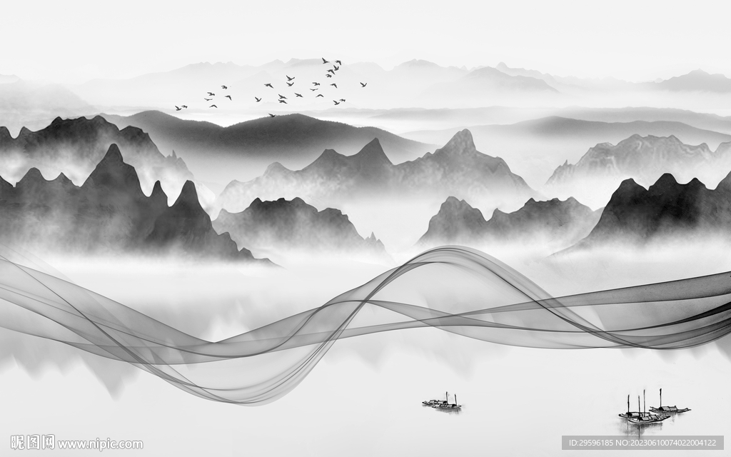 简约 灰色客厅山水 TIf分层