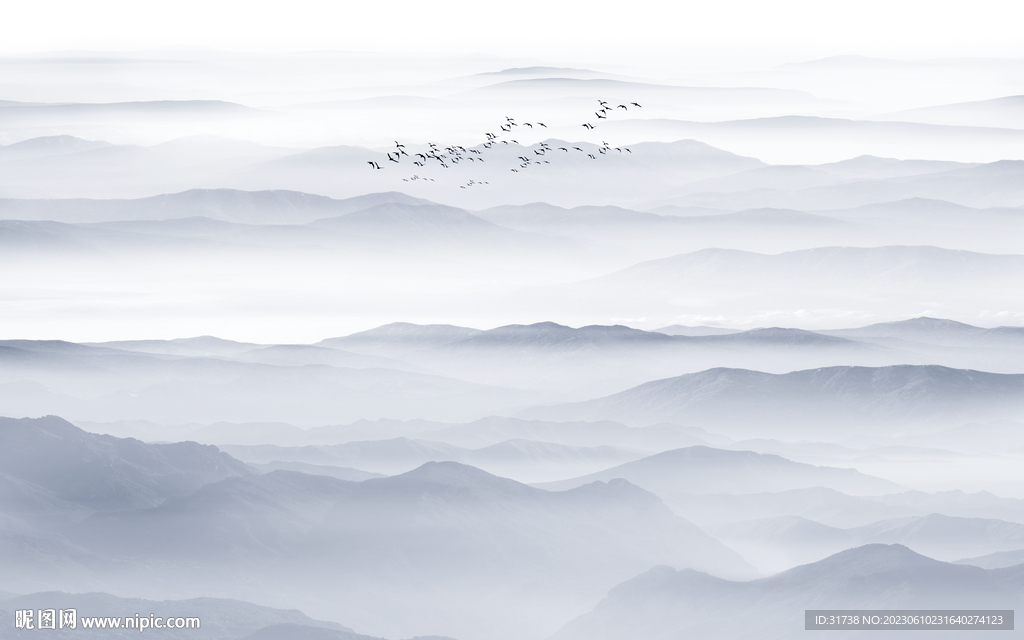 新中式水墨山水壁画背景墙