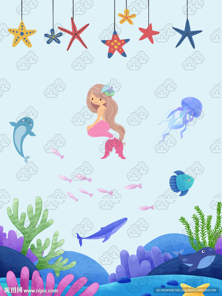 海底世界小美人鱼插画