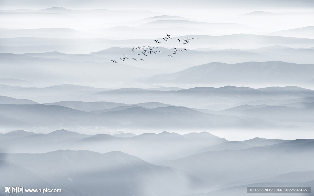 中式禅意水墨山水画背景墙