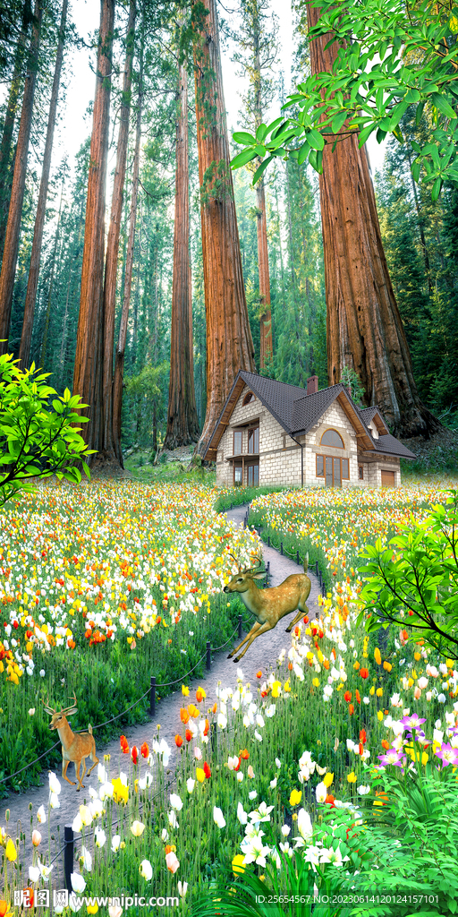 风景画树林鹿玄关背景墙