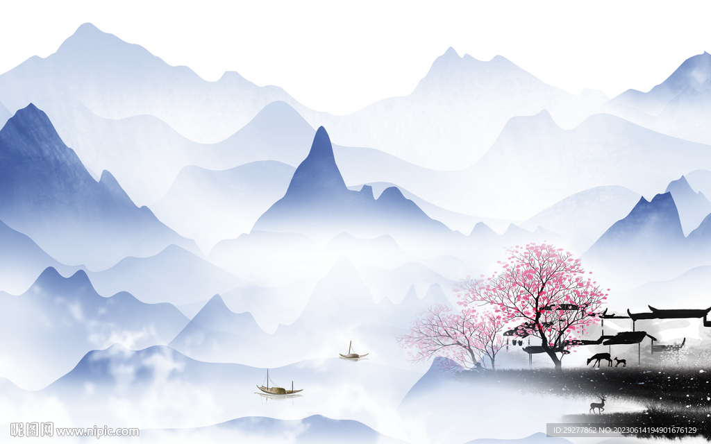 最新 山水背景墙画 TIf分层