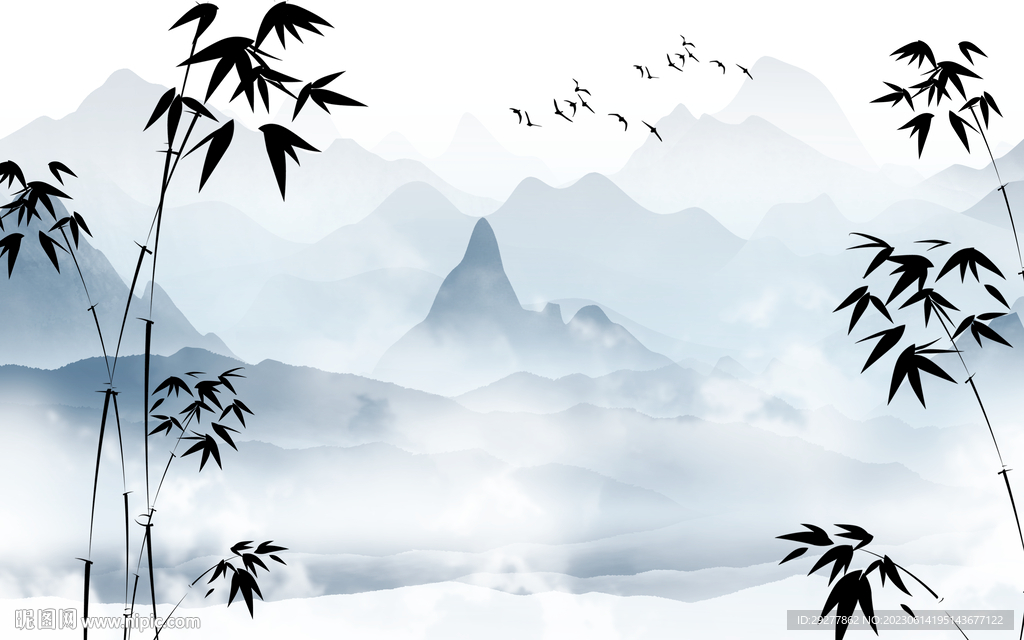 高端 山水背景墙画 TIf分层