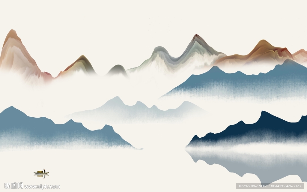 高档 山水背景墙画 TIf分层