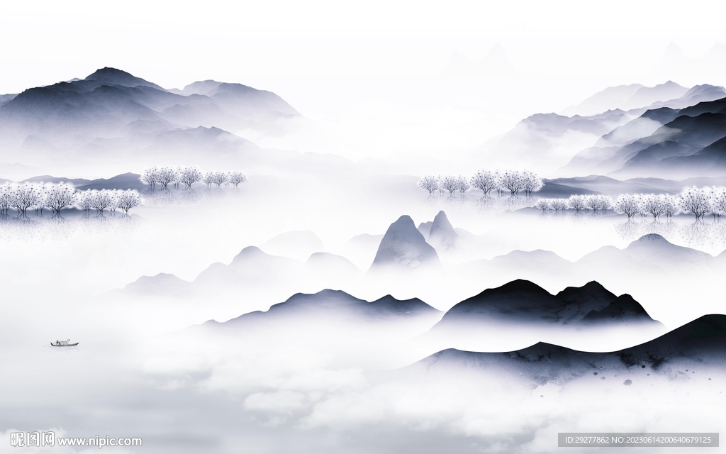 高清 山水背景墙画 TIf分层