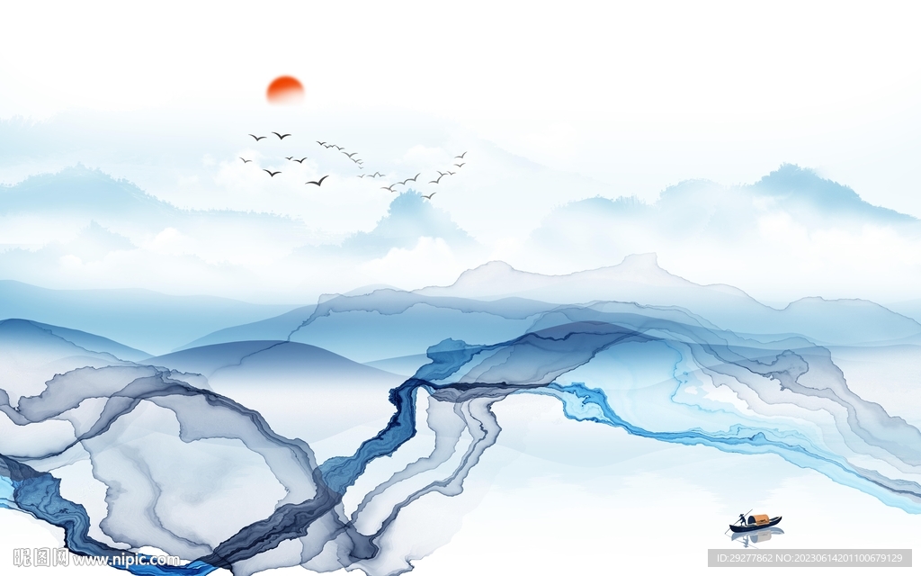 大气 山水背景墙画 TIf分层