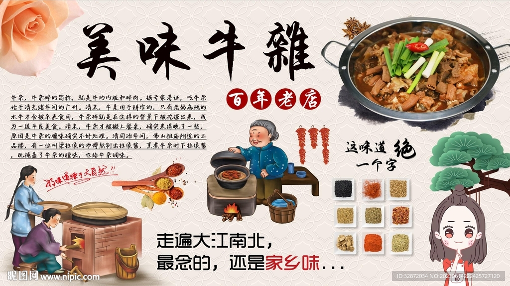 美味牛杂背景墙