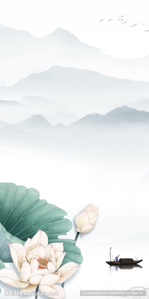 荷花 极简高清玄关 Tif分层