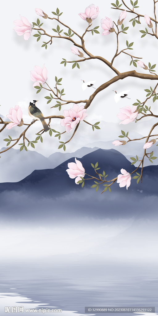 花鸟 极简高清玄关 Tif分层