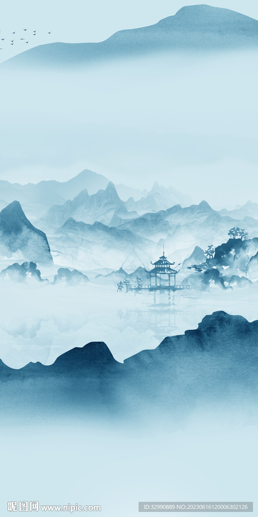 蓝色 爆款中式玄关 Tif分层